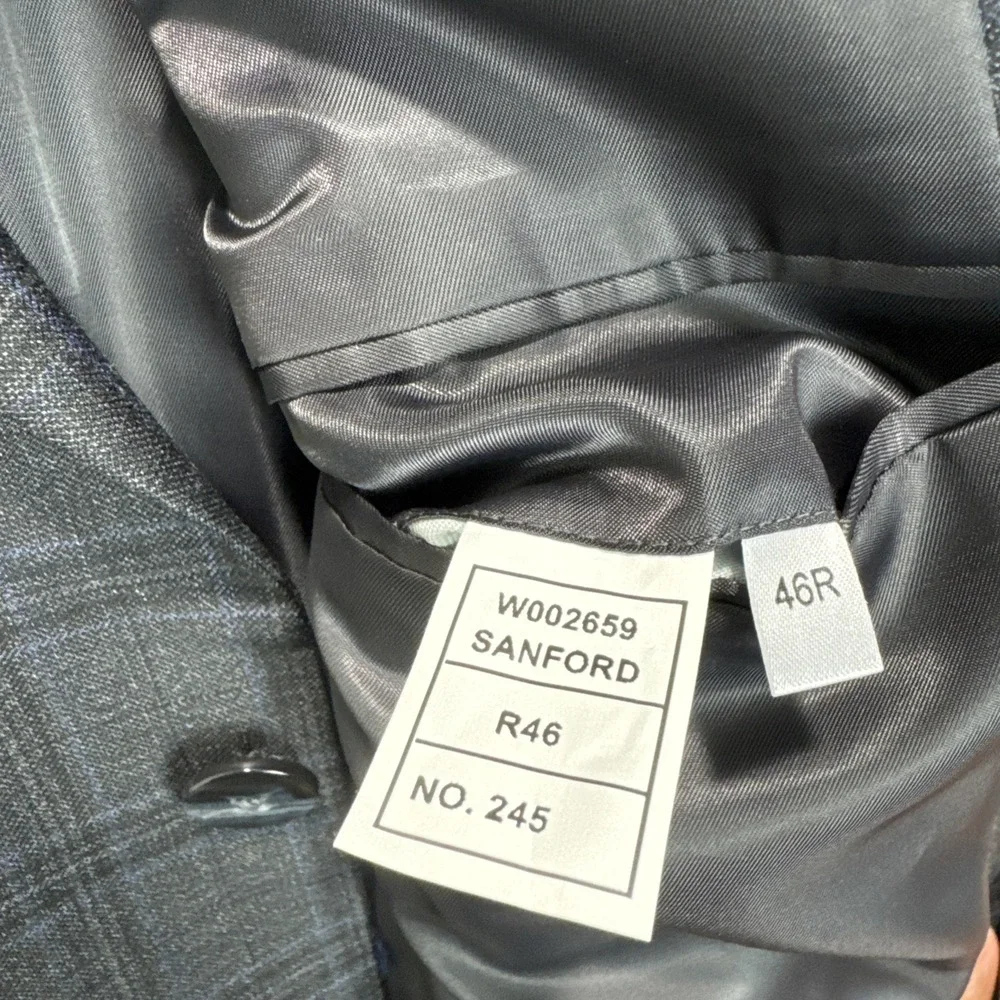 Reda 1865 Sanford Mens 46R Charcoal Grey‎ Plaid 100% Wool Blazer Sport Coat